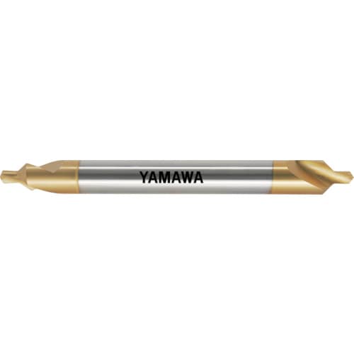 ヤマワ ロングシャンクコーティング強ねじれ溝A形90° センタ穴ドリル CE-QL V L100 1.5X90°X5